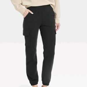 Women's Relaxed Fit Super Soft Cargo Joggers - A New Day Black